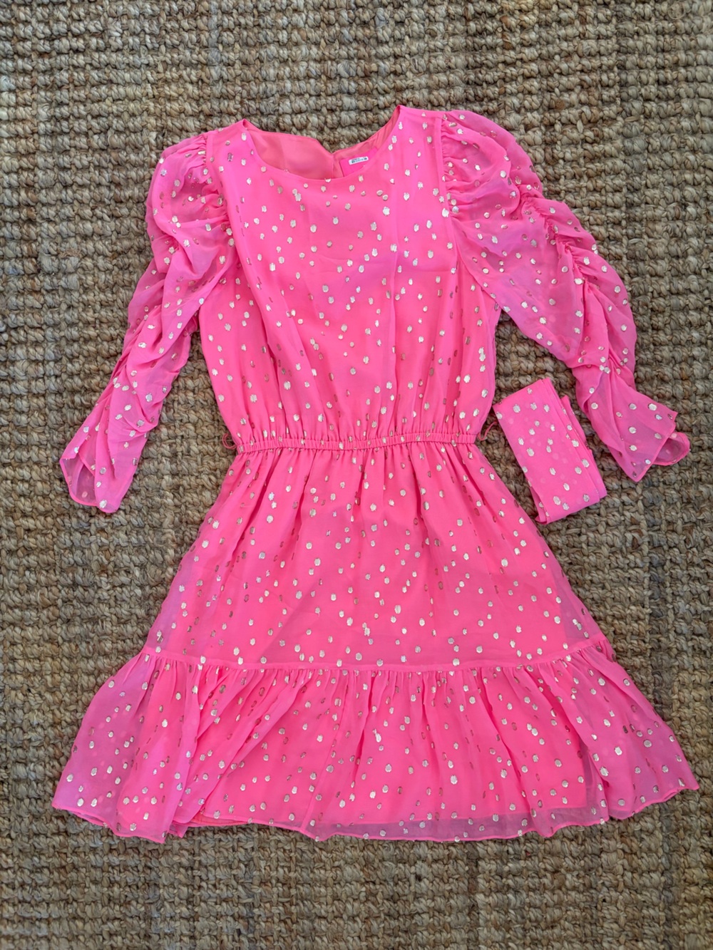 Lilly Pulitzer Pink Silk Metallic Dot Ruffle Dress